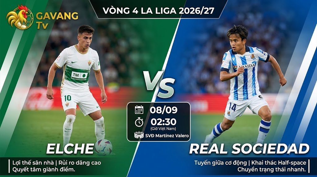 Nhận định trận đấu Elche vs Real Sociedad vòng 4 La Liga 2026/27 - Gavang TV